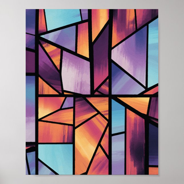 Vibrant Geometric Stained Glass Art Poster (Front)