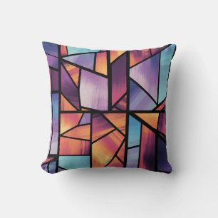 Vibrant Geometric Stained Glass Art Throw Pillow