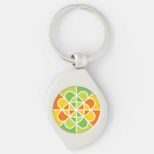 Vibrant Geometric Sunburst Abstract Art Keychain