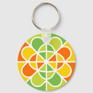 Vibrant Geometric Sunburst Abstract Art Keychain