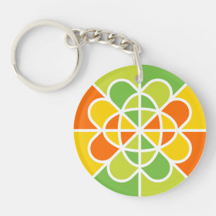 Vibrant Geometric Sunburst Abstract Art Keychain