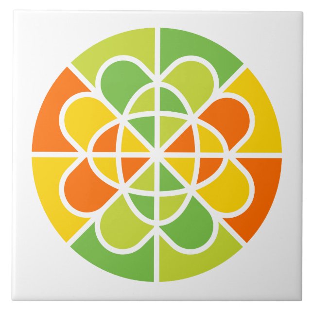 Vibrant Geometric Sunburst Abstract Art Tile (Front)