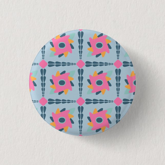 Vibrant Geometric Tile Design 1 Inch Round Button (Front)