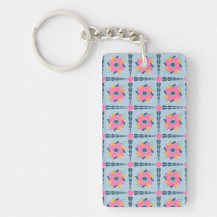 Vibrant Geometric Tile Design Keychain