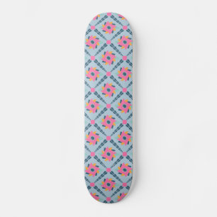 Vibrant Geometric Tile Design Skateboard