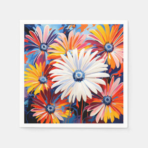Vibrant Gerbera Daisies In Bold Abstract Napkin