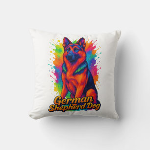Vibrant German Shepherd Pop Art – Colourful Neon M Throw Pillow