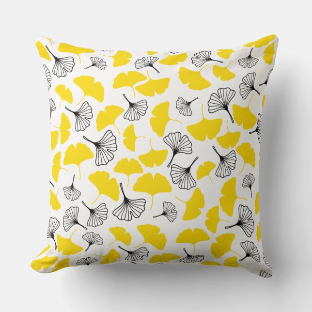 Vibrant Ginkgo Biloba Botanical Art Pattern - Yell Throw Pillow (Front)
