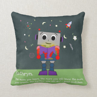 Vibrant Girl Robot Reading Pillow Add Custom Quote