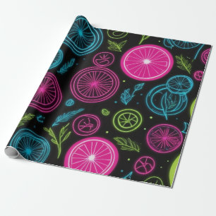 Vibrant glow neon lights electric hues wrapping paper