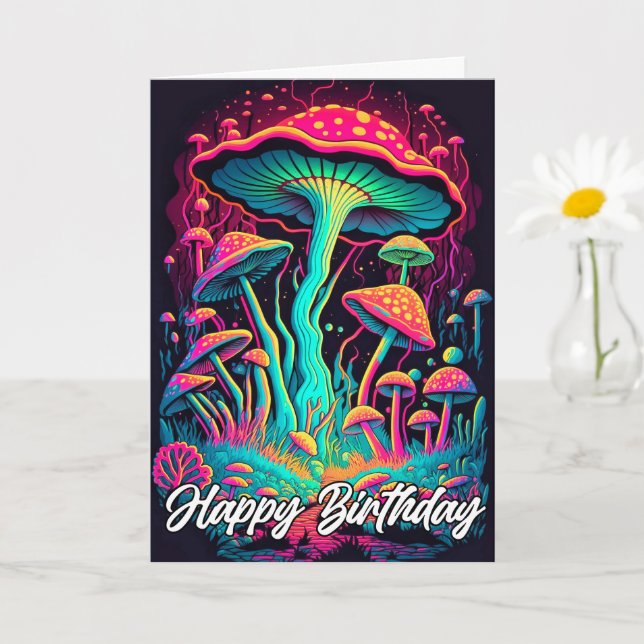 Vibrant Glowing Forest Mushroom Illustration Card (Small Plant)