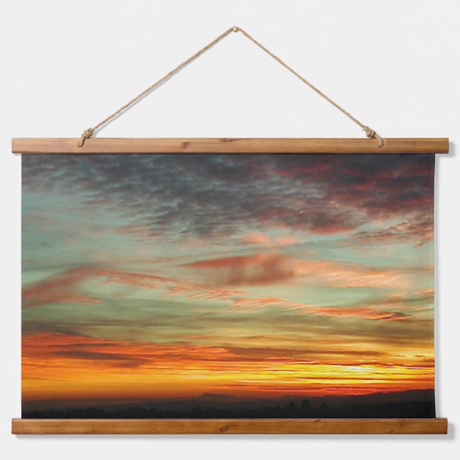 Vibrant Glowing Oregon Sunset Hanging Tapestry (Front)