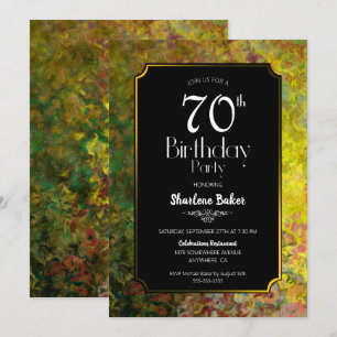 Vibrant Gold Border Black 70th Birthday Invitation