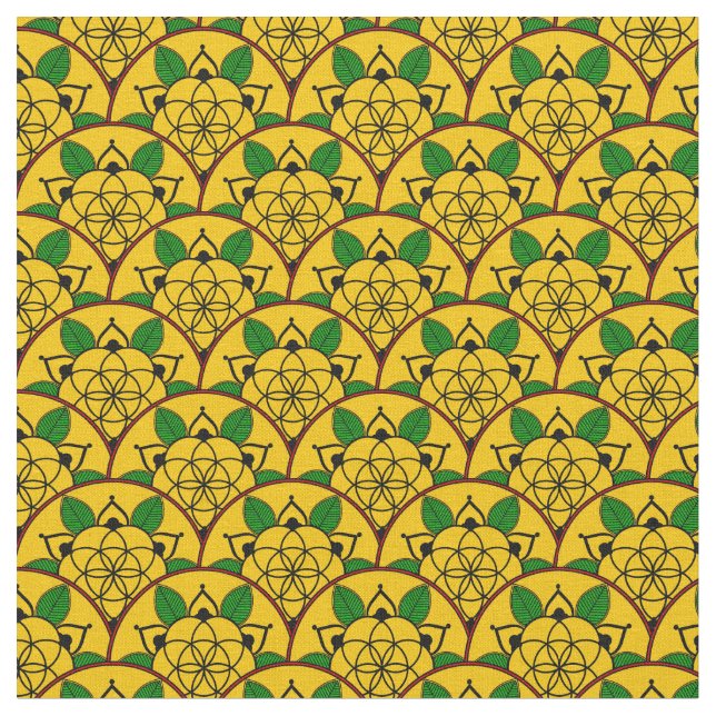 Vibrant Gold Yellow Circular African Pattern Fabric (Close Up)