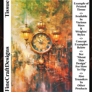 Vibrant  Golden Clock & Lanterns CS4 Decoupage Tissue Paper