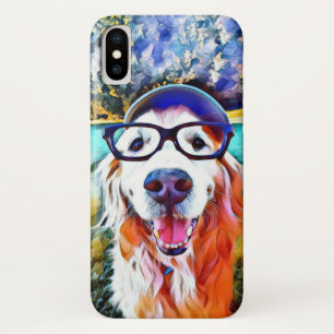 Vibrant Golden Retriever Nerd Glasses Painting Case-Mate iPhone Case