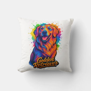 Vibrant Golden Retriever Pop Art – Colourful Neon Throw Pillow