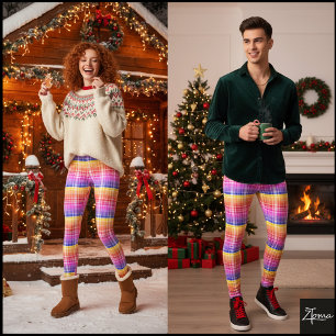 Vibrant Gradient Plaid Horizontal Color Bands Leggings