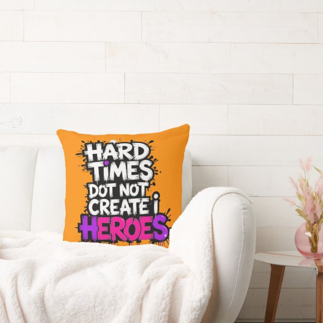 Vibrant Gradient Typographical Create Heroes  Throw Pillow (Couch)