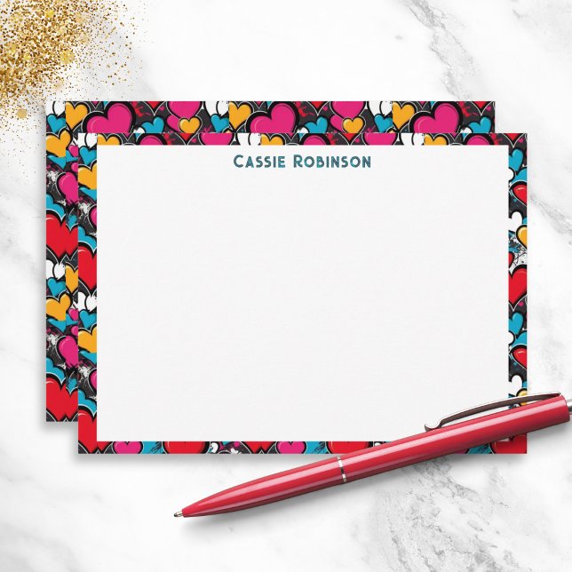 Vibrant Graffiti Hearts Colourful Personalized Card (A personalized note card, with colorful graffiti hearts design in a modern street art inspired style)