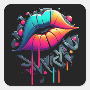 Vibrant Graffiti-Style Colorful Lips Square Sticker