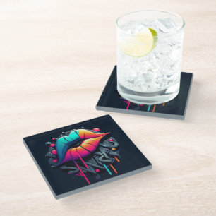 Vibrant Graffiti-Style Colourful Lips Glass Coaster