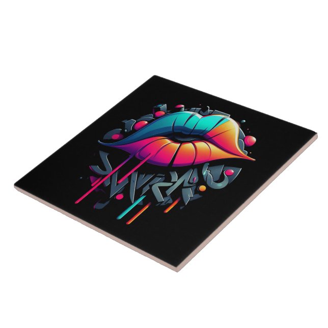 Vibrant Graffiti-Style Colourful Lips Tile (Side)
