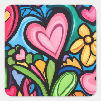 Vibrant Graffiti Valentine's Day Art Square Sticker