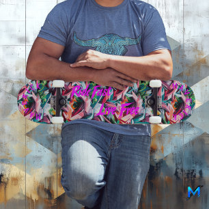 Vibrant Graffiti with Pink 'Ride Fast Live Free' Skateboard
