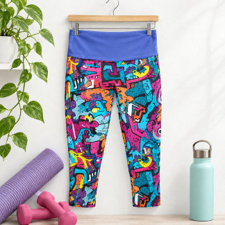 Vibrant Graphic Graffiti-Inspired Capri Leggings