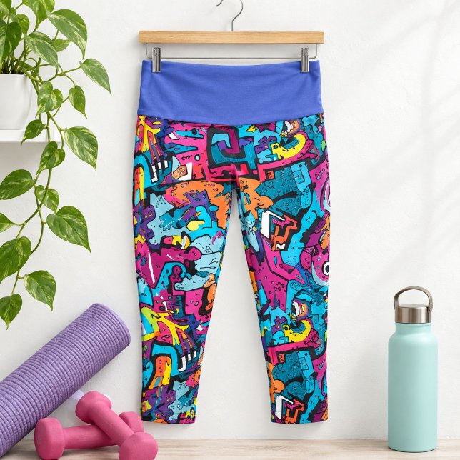 Vibrant Graphic Graffiti-Inspired Capri Leggings (Creator Uploaded)
