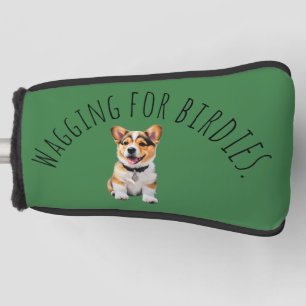 Vibrant Grass Green Corgi 'Wagging for Birdies' Golf Head Cover