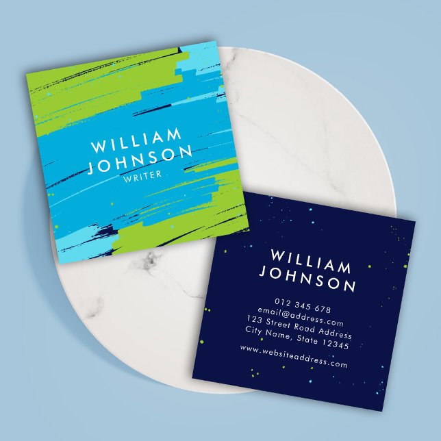 Vibrant Green and Blue Modern Bold Strokes Square Business Card (Creator Uploaded)