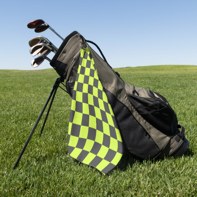 Vibrant Green and Grey Chequered Pattern Golf Towel (Green)