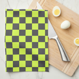 Vibrant Green and Grey Chequered Pattern Kitchen Towel