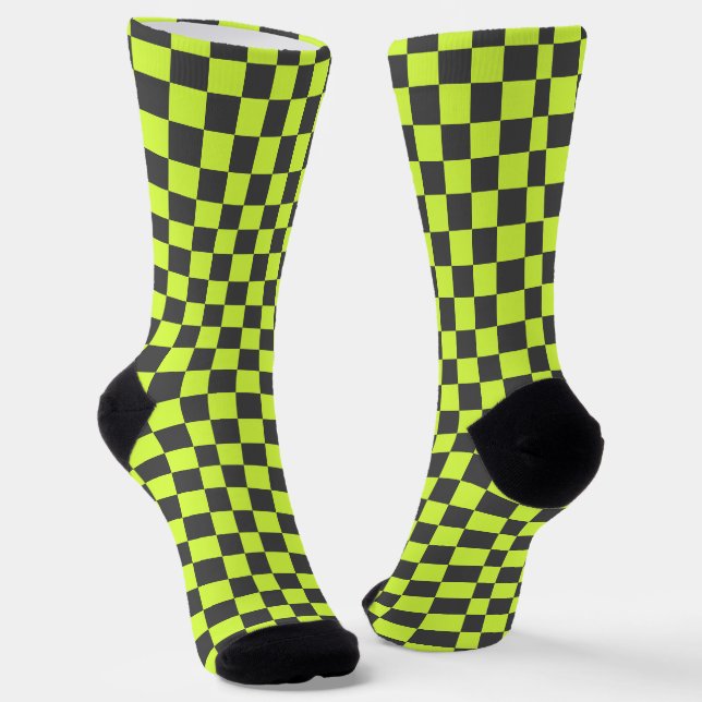 Vibrant Green and Grey Chequered Pattern Socks (Angled)