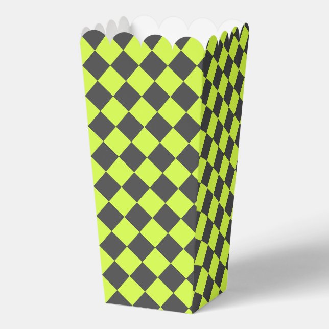 Vibrant Green and Grey Diamond Chequered Pattern Favor Box (Front)