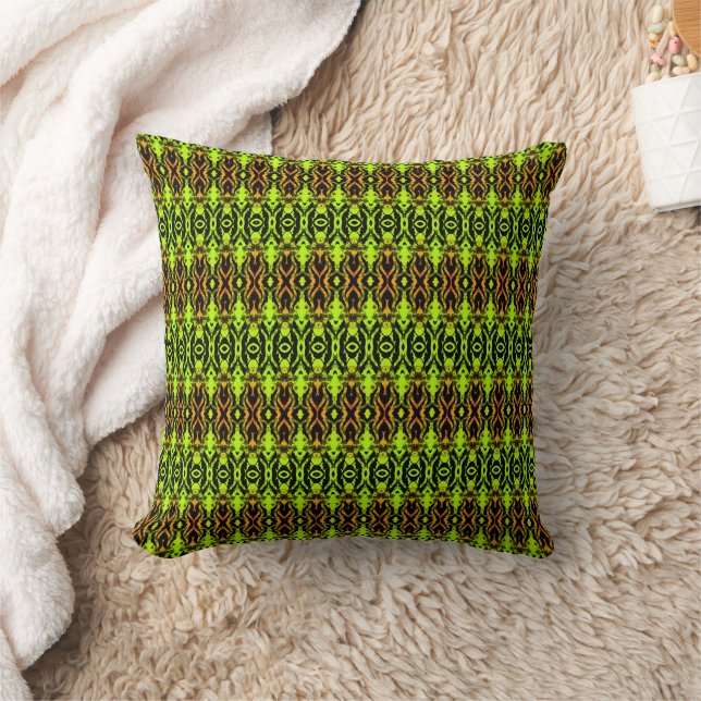 Vibrant Green and Orange Geometric Throw Pillow (Blanket)