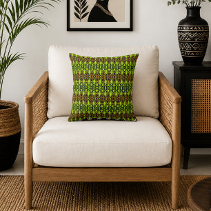 Vibrant Green and Orange Geometric Throw Pillow