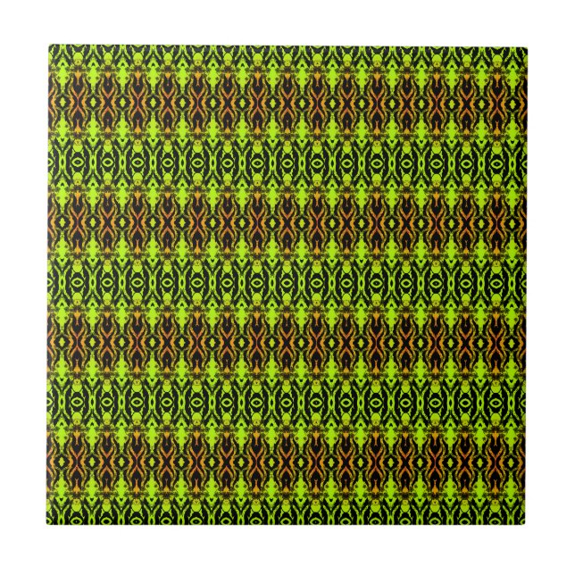 Vibrant Green and Orange Geometric Tile (Front)