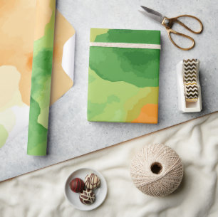 Vibrant Green and Orange Watercolor Splash Design Wrapping Paper