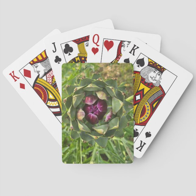 Vibrant Green and Purple Tuscan Artichoke Playing Cards (Back)