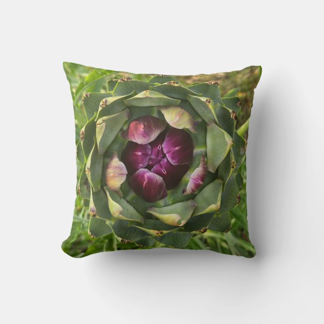 Vibrant Green and Purple Tuscan Artichoke Throw Pillow (Front)