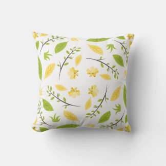 Vibrant Green and Yellow Botanical Leaves Throw Pillow