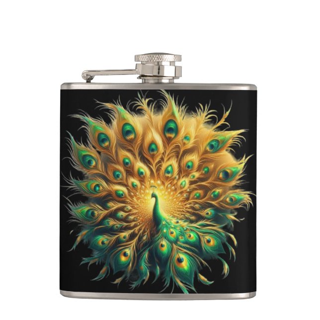  Vibrant Green and Yellow Plumage Hip Flask (Front)