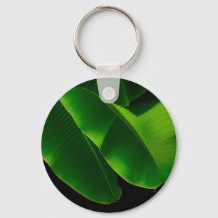 Vibrant Green Banana Leaf Tropical Closeup Keychain