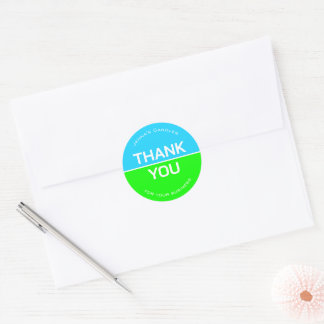Vibrant Green Blue Neon Company Name Thank You  Classic Round Sticker