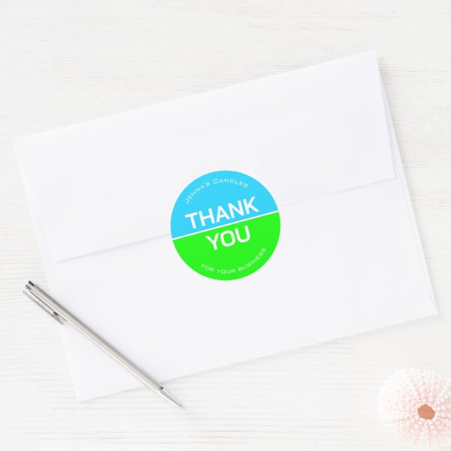 Vibrant Green Blue Neon Company Name Thank You  Classic Round Sticker (Envelope)