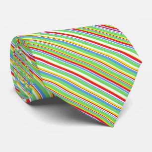 Vibrant Green Blue Red Yellow Striped Neck Tie