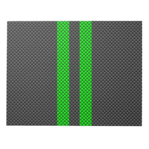 Vibrant Green Carbon Fibre Style Racing Stripes Notepad